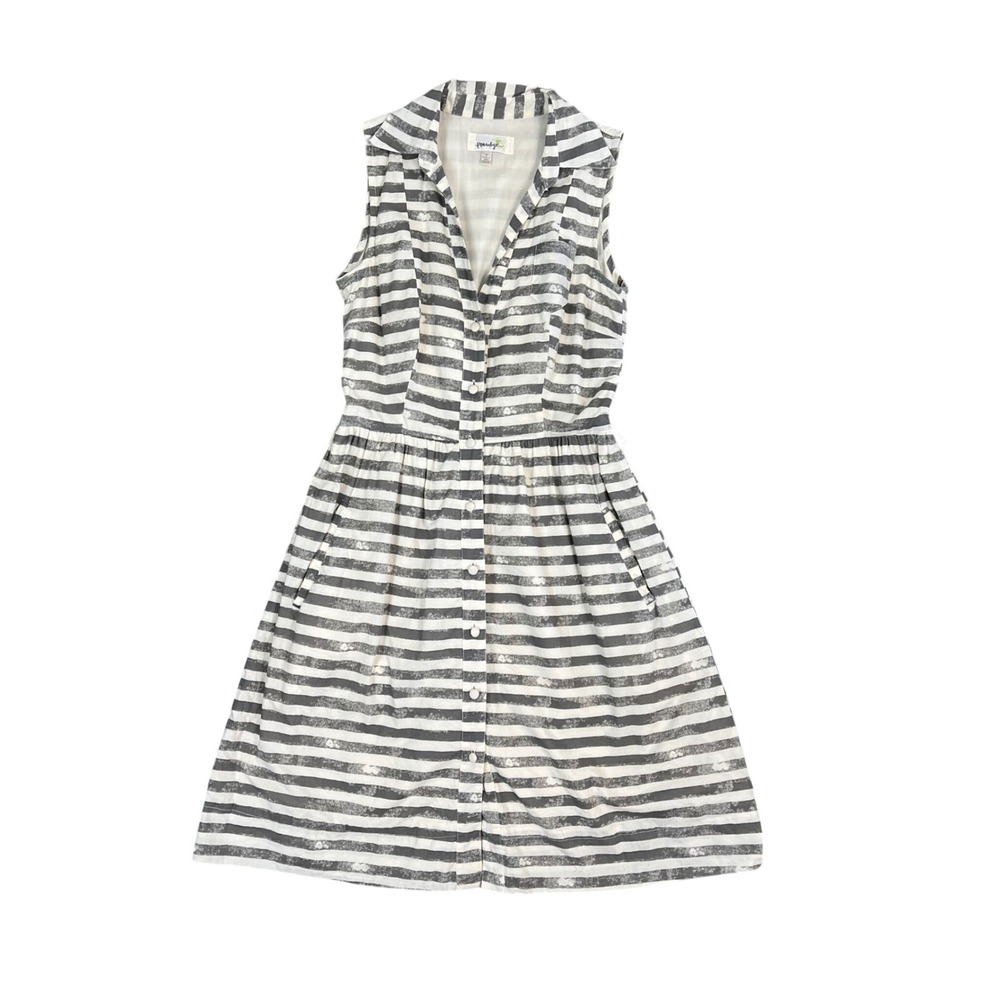 Porridge Anthropologie Grey White Striped Cotton Sleeveless Shirt Dress Size 2